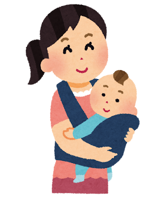 抱っこ紐で赤ちゃんを抱っこするママのイラスト