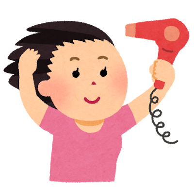 ドライヤーで髪を乾かすママのイラスト